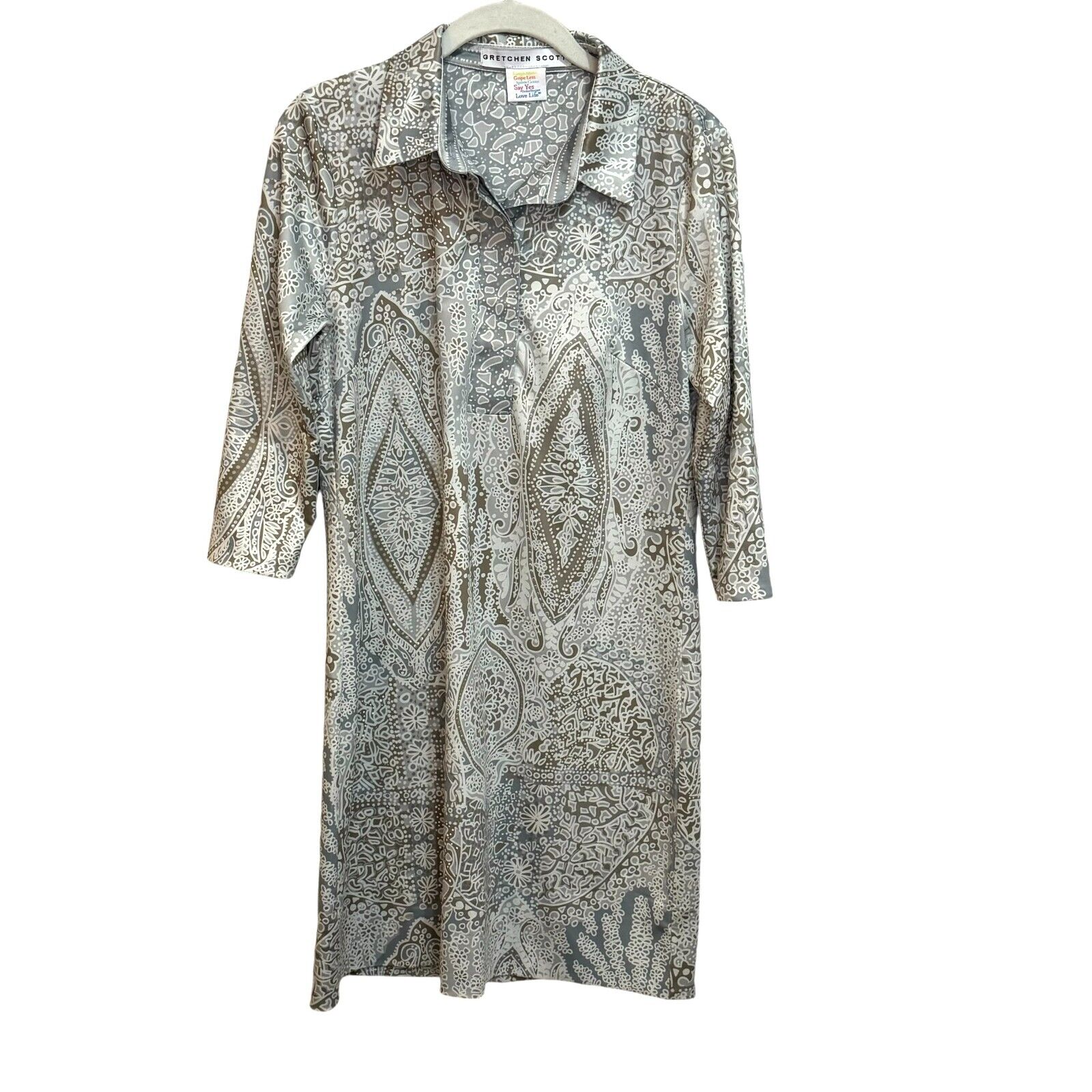 Gretchen Scott Dress Size Small Grey Grand Bazaar Print 3/4 Sleeve Sheath - Flair - Style