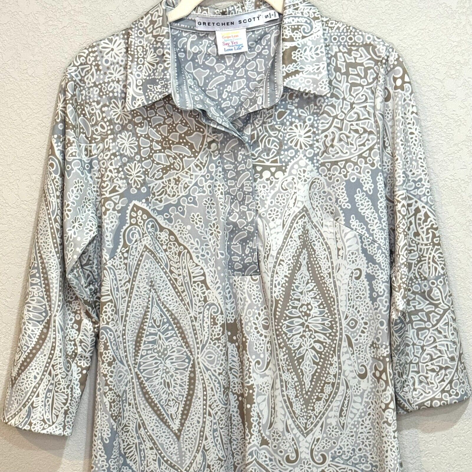 Gretchen Scott Dress Size Small Grey Grand Bazaar Print 3/4 Sleeve Sheath - Flair - Style