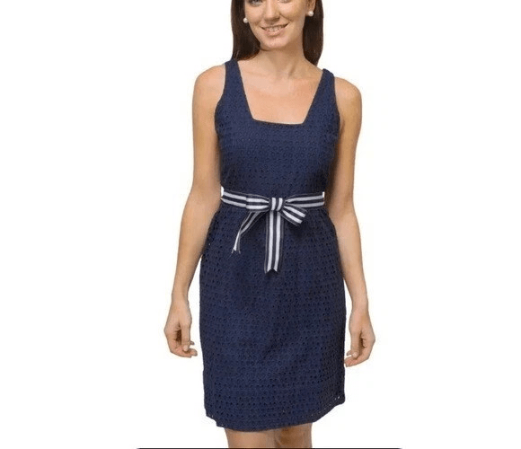 Gretchen Scott Dress Womens Large Eyelet Belted Sleeveless Summer Sundress - Flair - Style