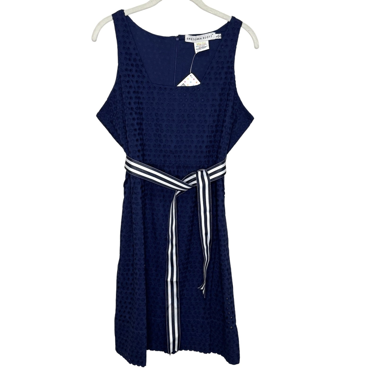 Gretchen Scott Dress Womens Large Eyelet Belted Sleeveless Summer Sundress - Flair - Style