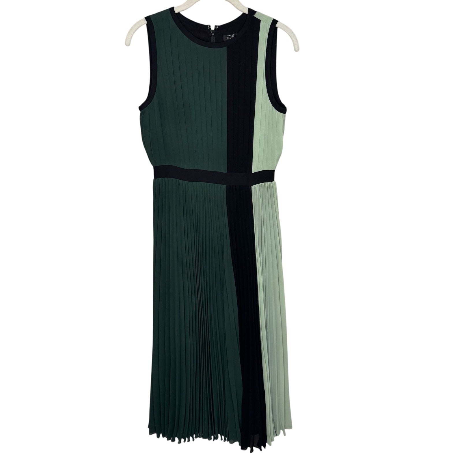 Halogen Atlantic - Pacific Dress Womens 2 Petite Black Pleated Colorblock Midi - Flair - Style
