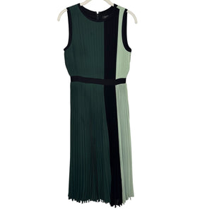 Halogen Atlantic - Pacific Dress Womens 2 Petite Black Pleated Colorblock Midi - Flair - Style
