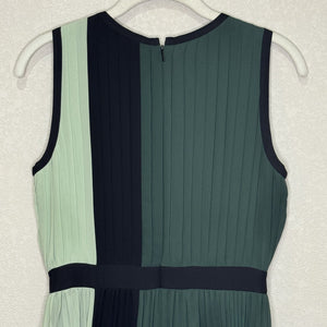 Halogen Atlantic - Pacific Dress Womens 2 Petite Black Pleated Colorblock Midi - Flair - Style