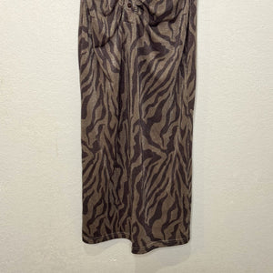 Hansen & Gretel Dress Womens XS Brown Zebra Print Valencia Midi Ruched Shimmer - Flair - Style