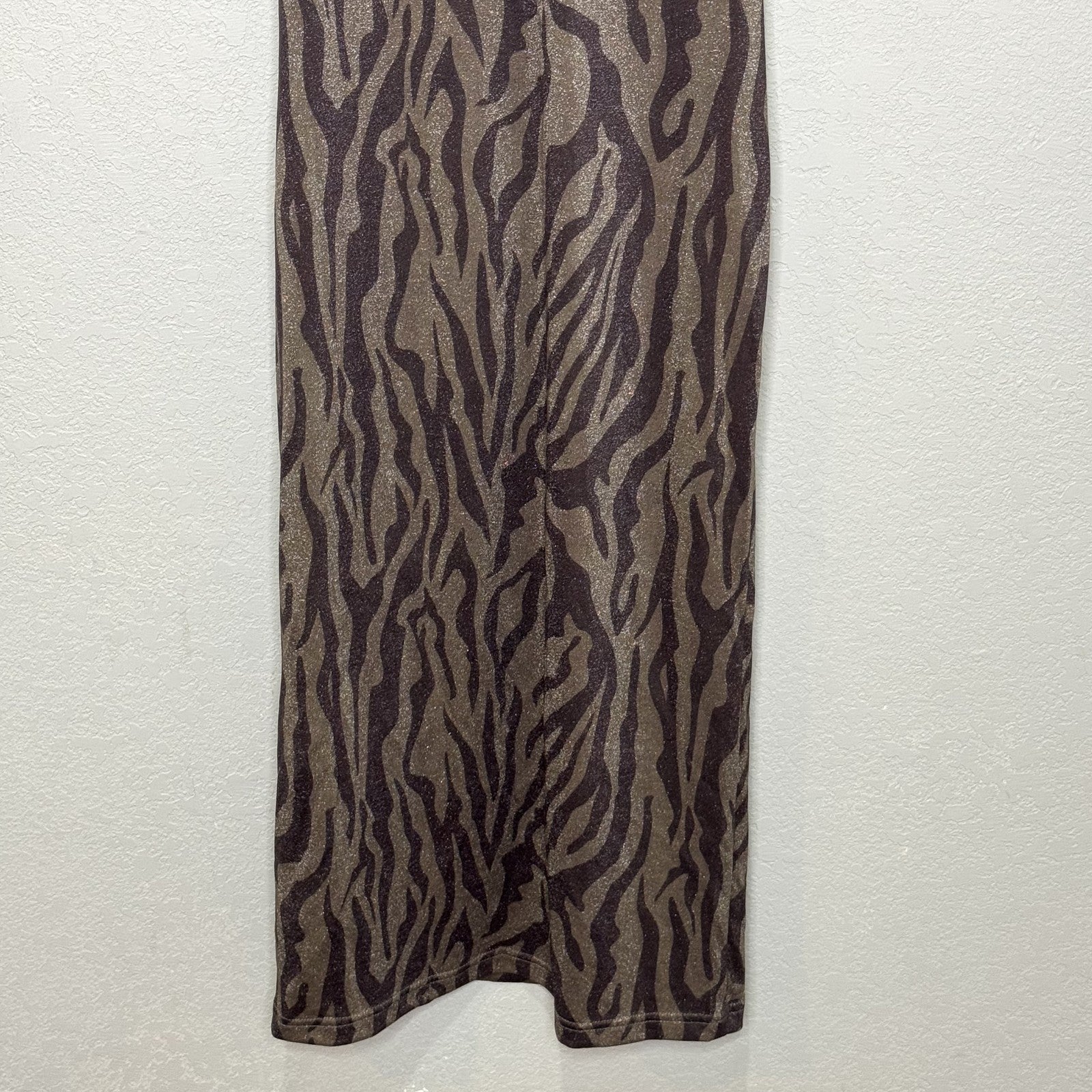 Hansen & Gretel Dress Womens XS Brown Zebra Print Valencia Midi Ruched Shimmer - Flair - Style