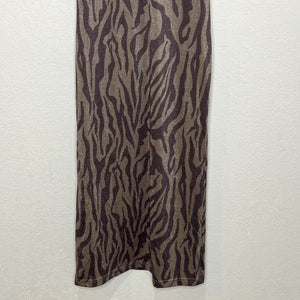 Hansen & Gretel Dress Womens XS Brown Zebra Print Valencia Midi Ruched Shimmer - Flair - Style