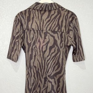 Hansen & Gretel Dress Womens XS Brown Zebra Print Valencia Midi Ruched Shimmer - Flair - Style