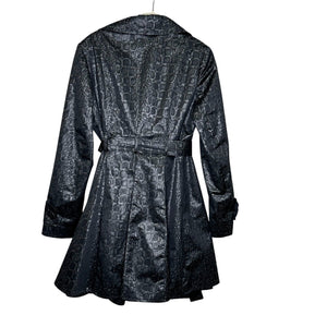Helene Berman London Trench Coat Jacket Size XL Black Silver Belted Animal Print - Flair - Style