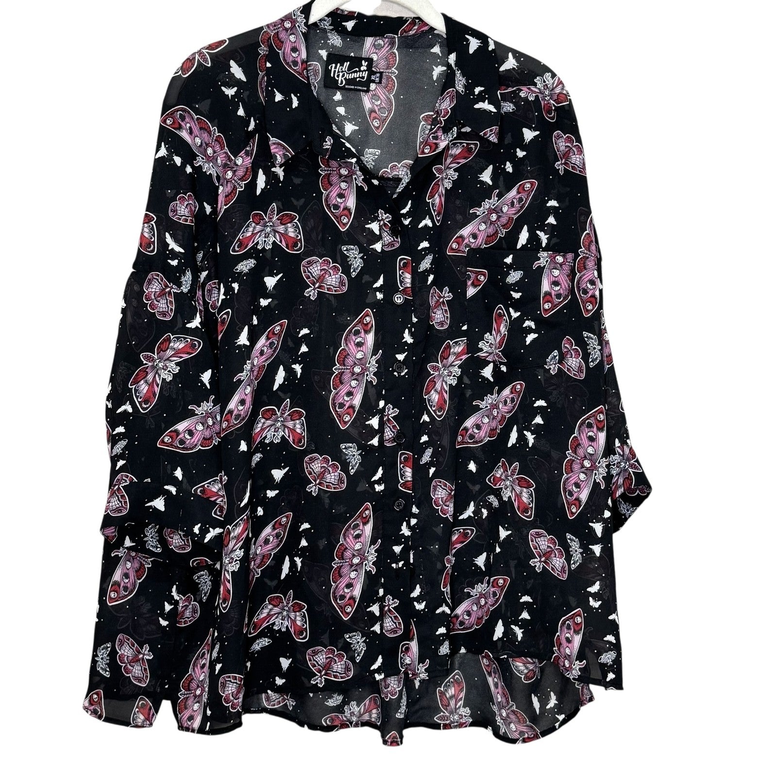 Hell Bunny Shirt | Size XL | Black Sheer Moth Butterfly - Flair - Style