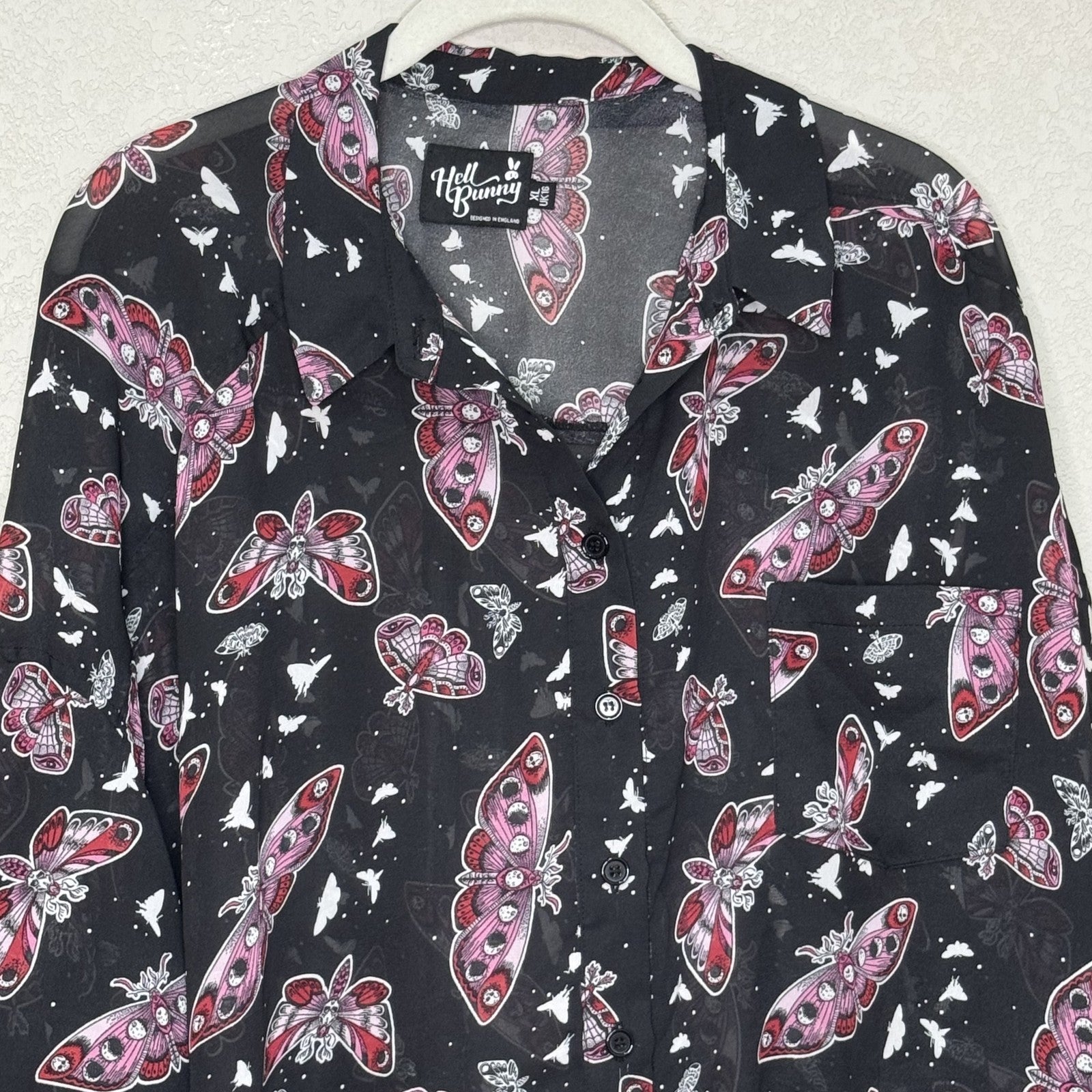 Hell Bunny Shirt | Size XL | Black Sheer Moth Butterfly - Flair - Style