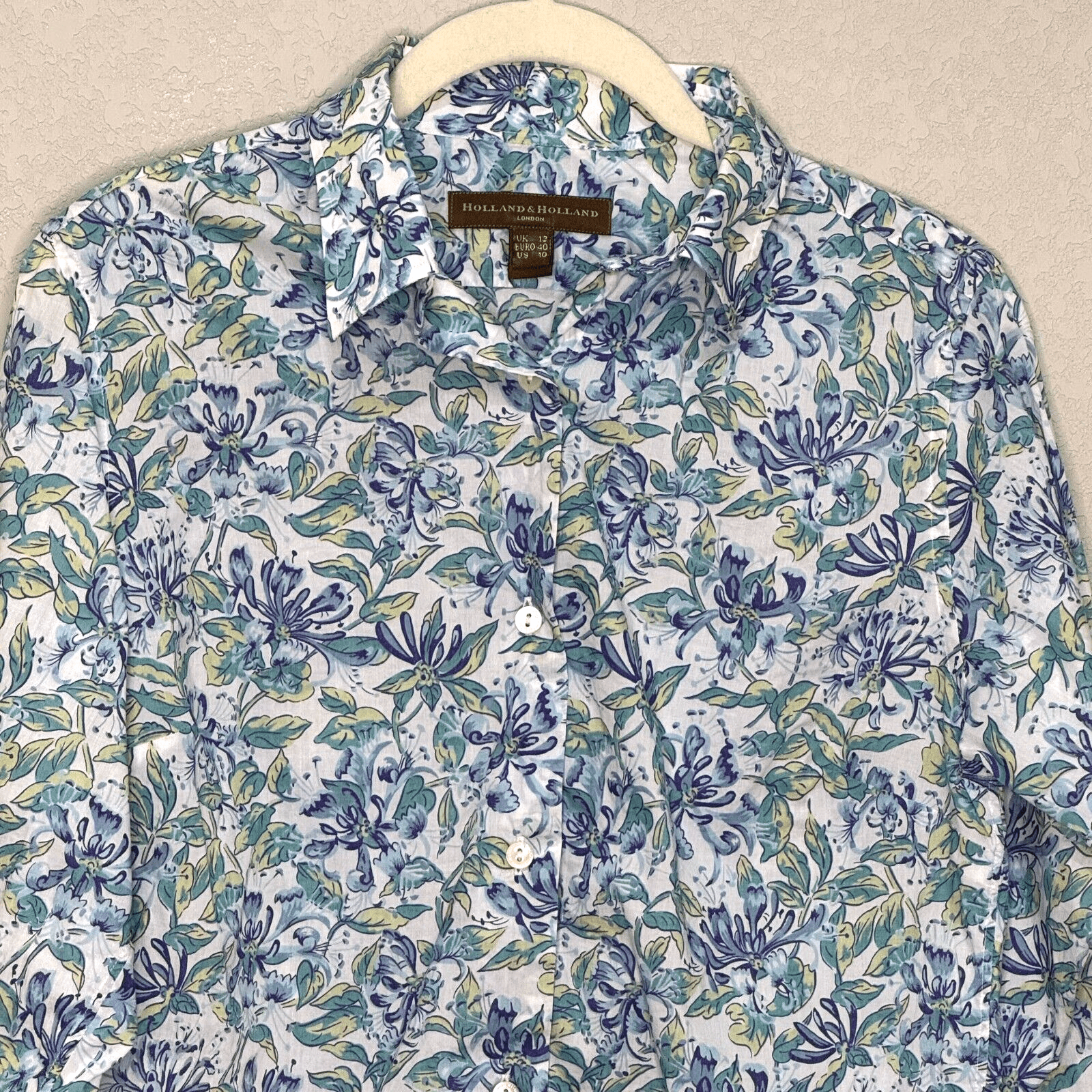 Holland & Holland London Button Down Shirt Womens US Size 10 Blue Floral - Flair - Style