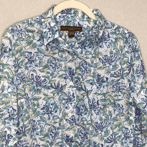 Holland & Holland London Button Down Shirt Womens US Size 10 Blue Floral - Flair - Style