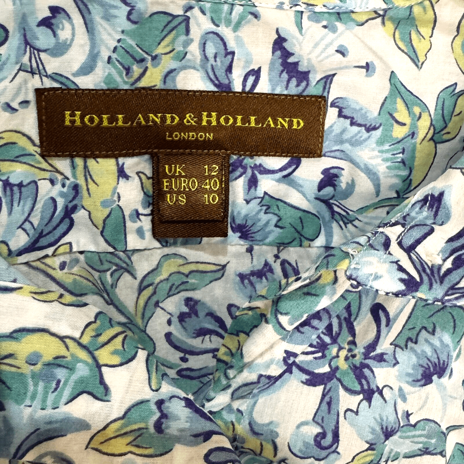 Holland & Holland London Button Down Shirt Womens US Size 10 Blue Floral - Flair - Style