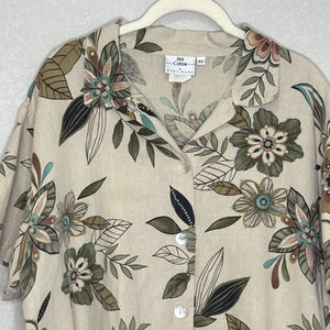Hot Cotton by Marc Ware Shirt Womens XL Beige Floral Print Button Up Linen Top - Flair - Style