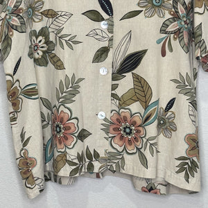 Hot Cotton by Marc Ware Shirt Womens XL Beige Floral Print Button Up Linen Top - Flair - Style