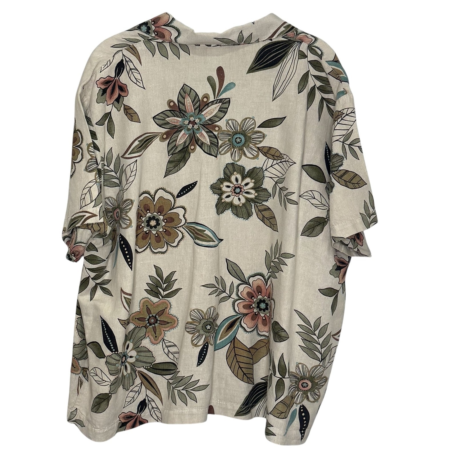 Hot Cotton by Marc Ware Shirt Womens XL Beige Floral Print Button Up Linen Top - Flair - Style