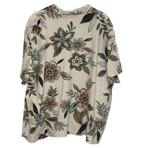 Hot Cotton by Marc Ware Shirt Womens XL Beige Floral Print Button Up Linen Top - Flair - Style