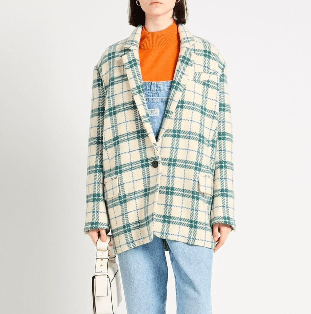 ISABEL MARANT ÉTOILE Kerstin Blazer Size Sm 36 Tartan Virgin Wool Green Cream - Flair - Style