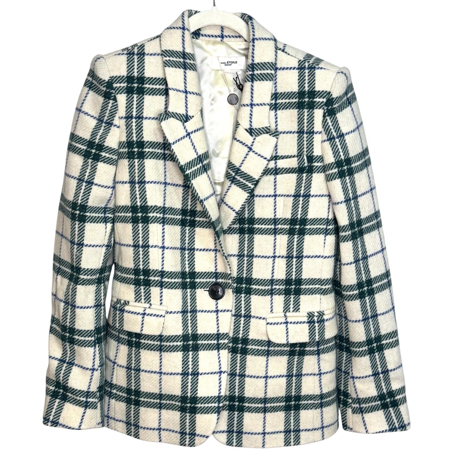 ISABEL MARANT ÉTOILE Kerstin Blazer Size Sm 36 Tartan Virgin Wool Green Cream - Flair - Style
