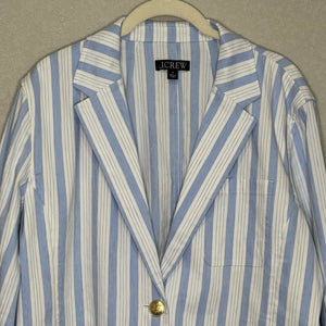 J Crew Blazer Womens Small Blue White Striped Linen Blend Gold Button BZ867 - Flair - Style