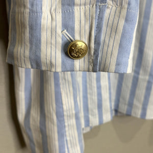 J Crew Blazer Womens Small Blue White Striped Linen Blend Gold Button BZ867 - Flair - Style
