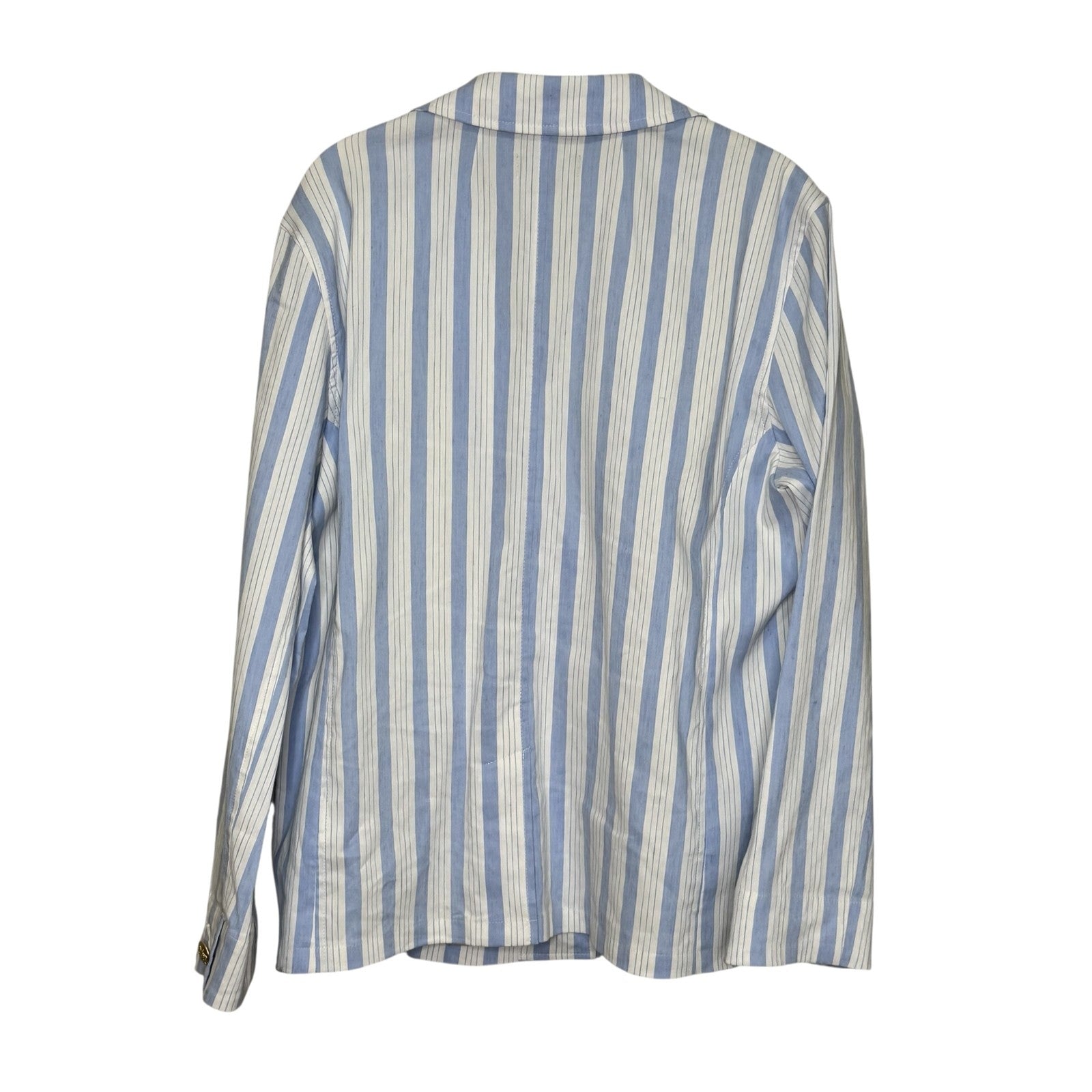 J Crew Blazer Womens Small Blue White Striped Linen Blend Gold Button BZ867 - Flair - Style