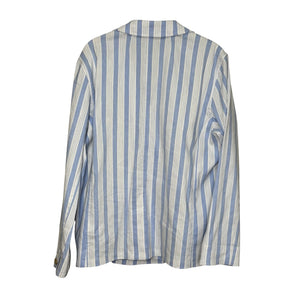 J Crew Blazer Womens Small Blue White Striped Linen Blend Gold Button BZ867 - Flair - Style