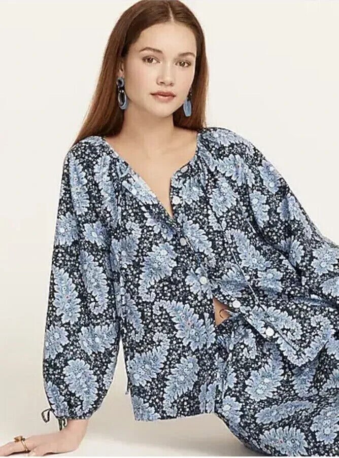J. Crew Collection Button - Front Tie Top Size Medium Ratti Pacific Paisley - Flair - Style