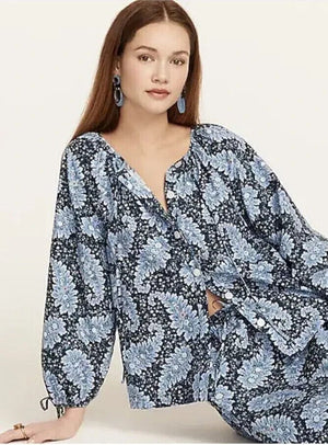 J. Crew Collection Button - Front Tie Top Size Medium Ratti Pacific Paisley - Flair - Style