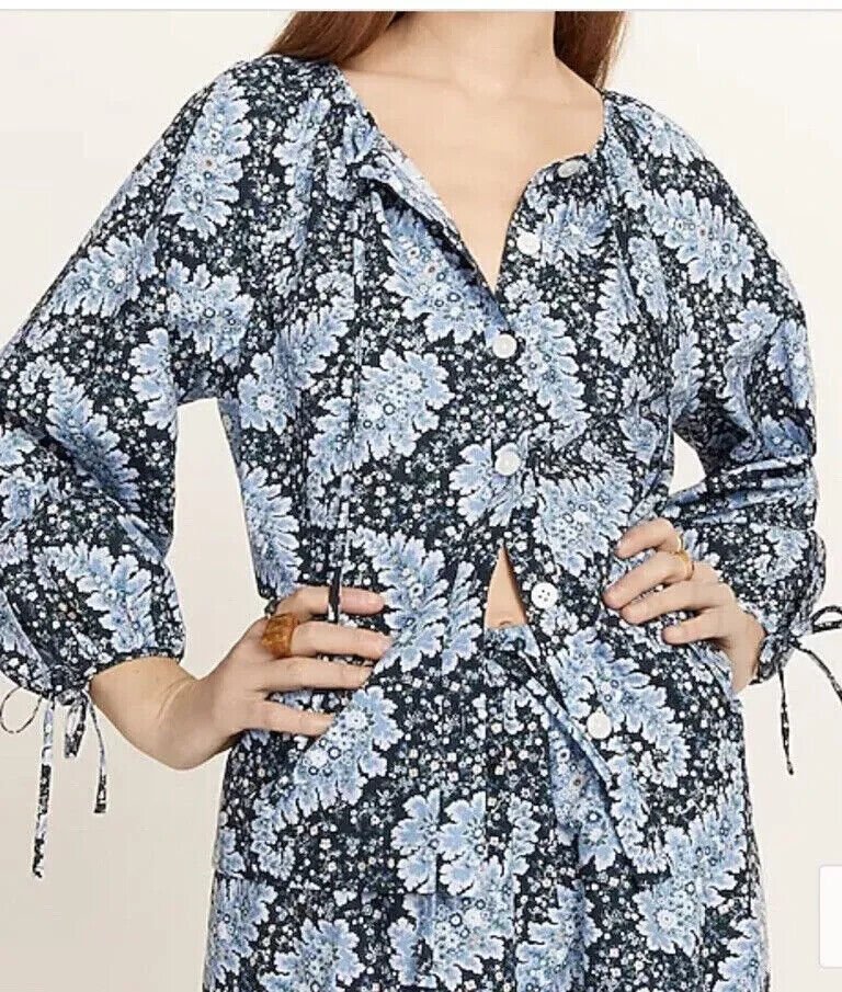 J. Crew Collection Button - Front Tie Top Size Medium Ratti Pacific Paisley - Flair - Style