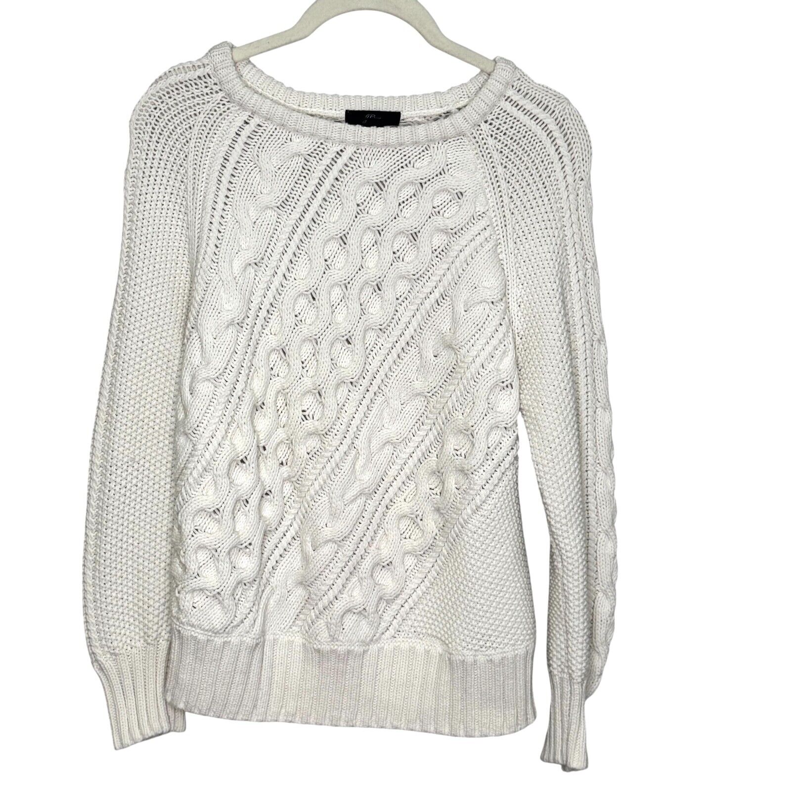 J. Crew Diagonal Cable - Knit Crewneck Sweater Size Small Cotton Fisherman Crew - Flair - Style