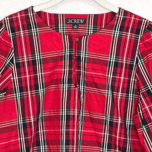 J Crew Holiday Top Blouse Size Medium Puff - Sleeve Poplin Good Tidings Red Plaid - Flair - Style
