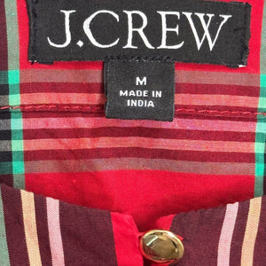 J Crew Holiday Top Blouse Size Medium Puff - Sleeve Poplin Good Tidings Red Plaid - Flair - Style