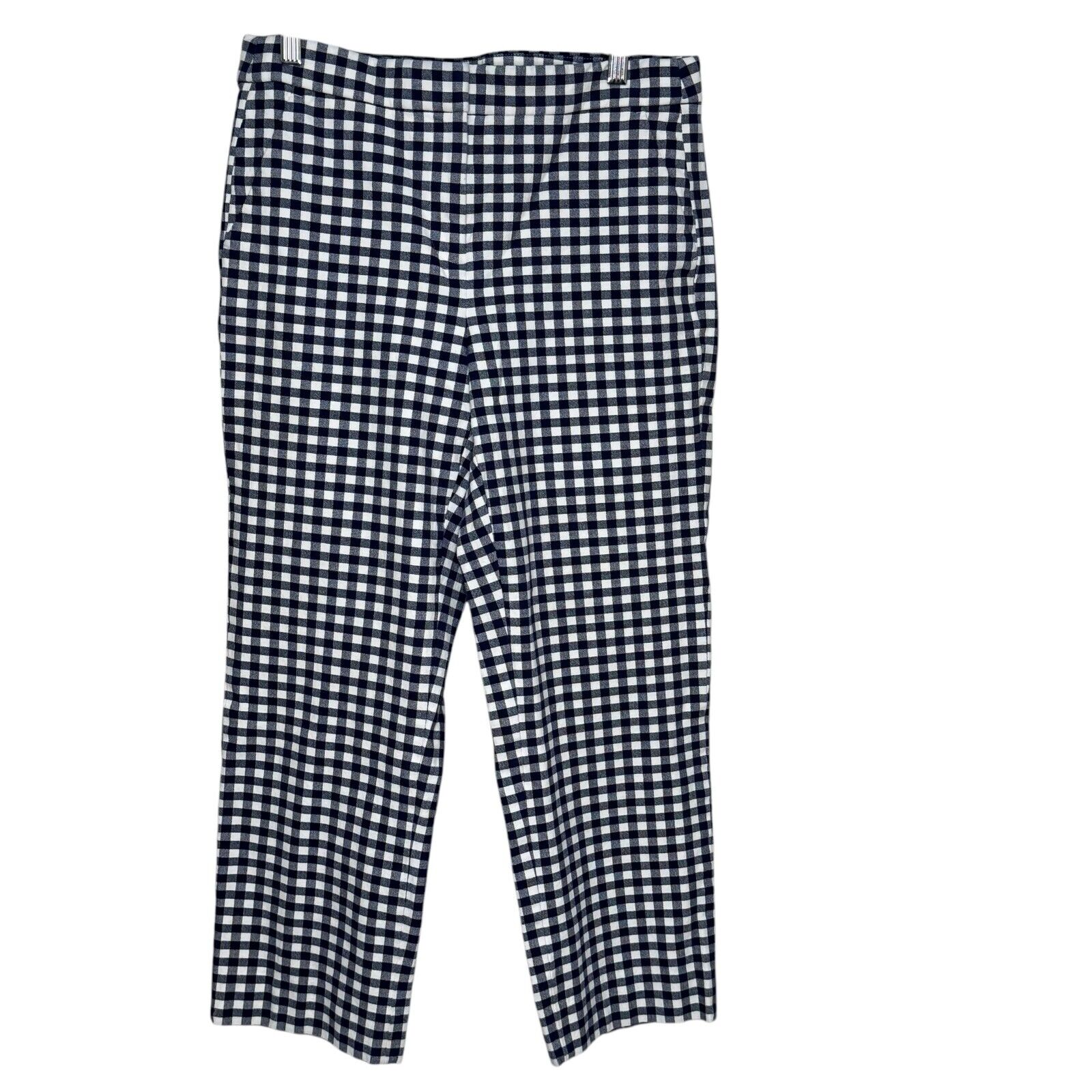 J. Crew Kate Straight - Leg Crop Pants Size 8 Navy Blue White Gingham - Flair - Style