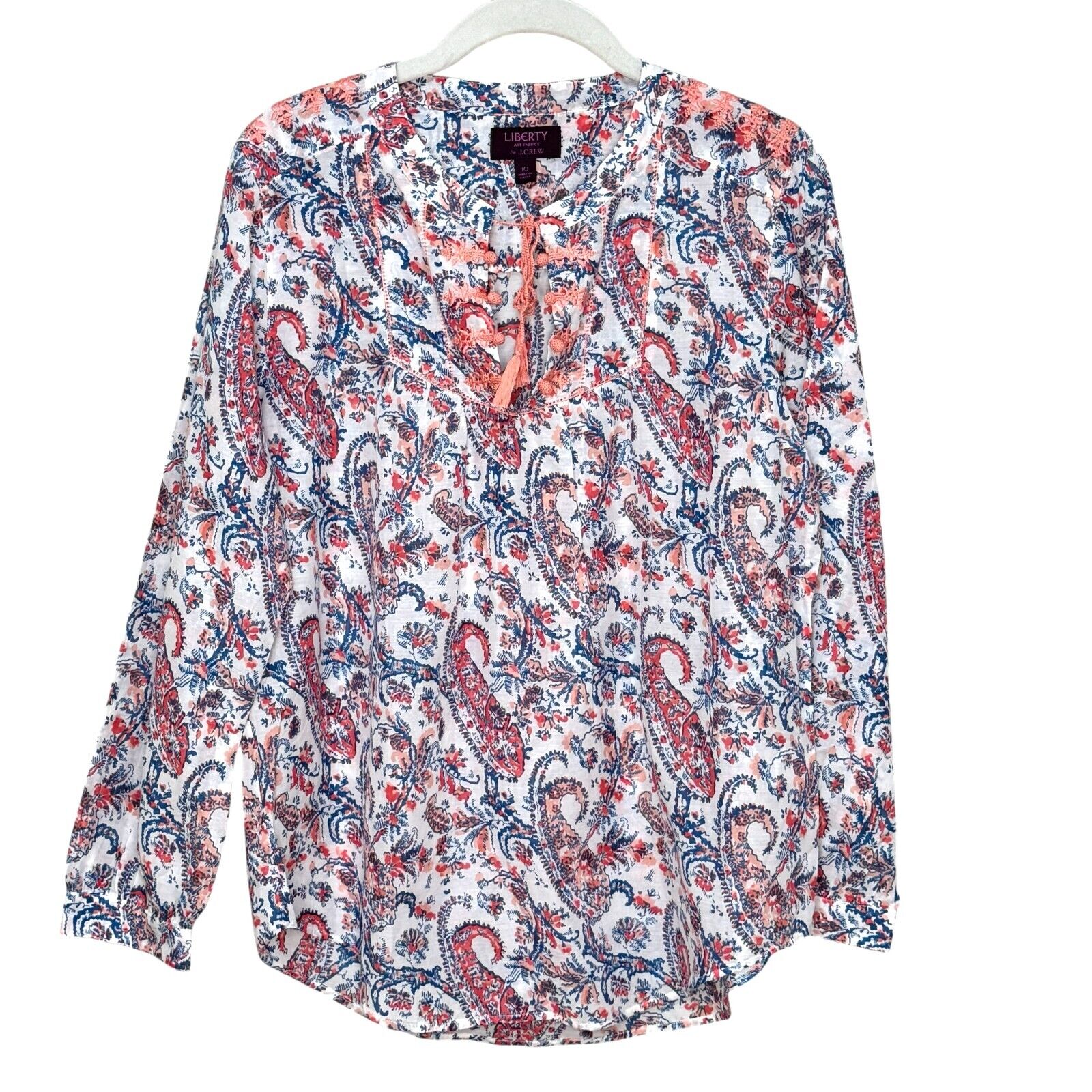 J. Crew Liberty Art Fabric Aaron Paisley Popover Top Size 10 70% Cotton 30% Silk - Flair - Style