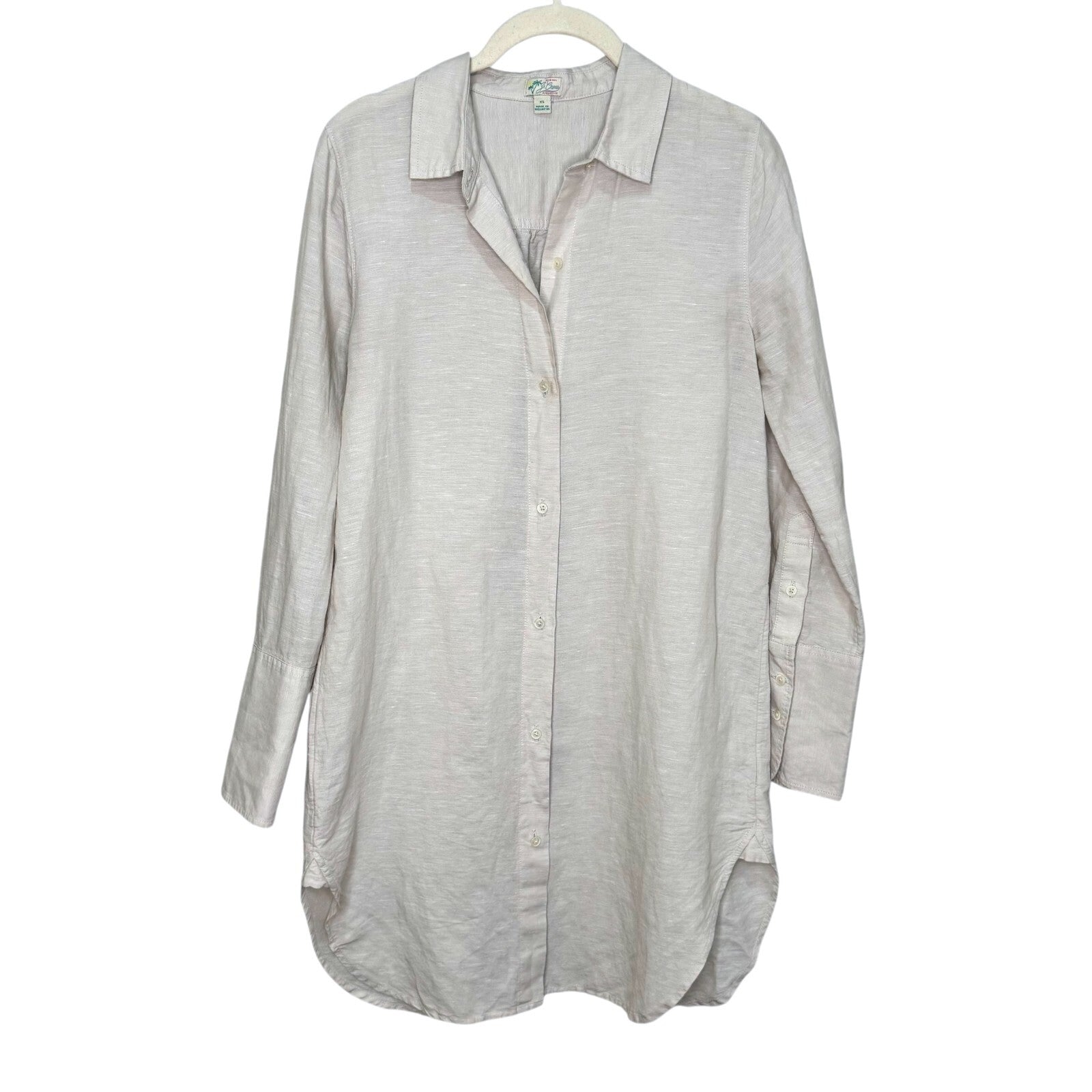 J. Crew Linen Cotton Beach Shirt Dress Size XS Tan Cover Up Button Down - Flair - Style