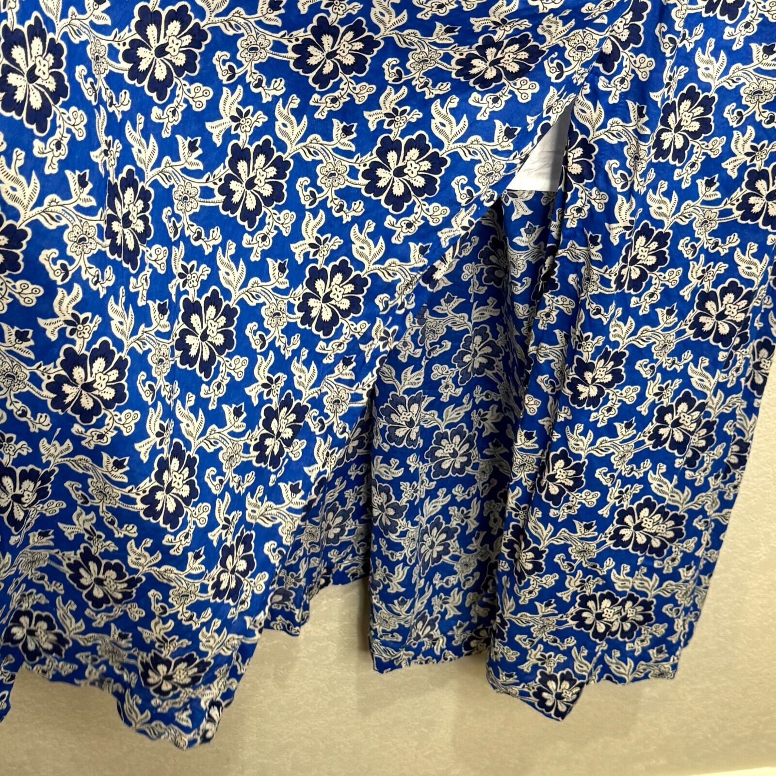 J. Crew Midi Dress Size 2X Cotton Ruffle - Trim Cobalt Blue Floral - Flair - Style
