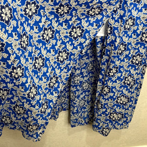 J. Crew Midi Dress Size 2X Cotton Ruffle - Trim Cobalt Blue Floral - Flair - Style