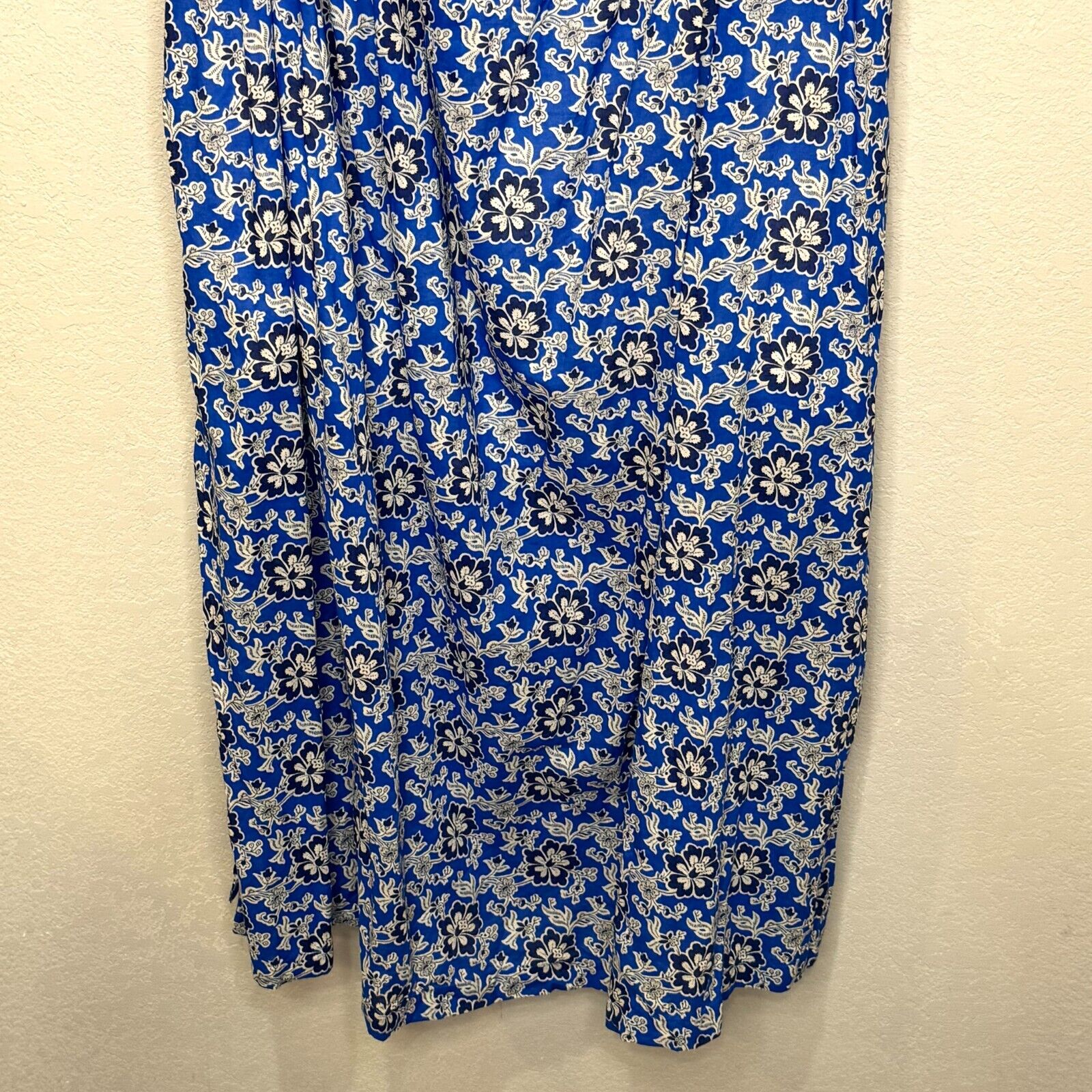 J. Crew Midi Dress Size 2X Cotton Ruffle - Trim Cobalt Blue Floral - Flair - Style