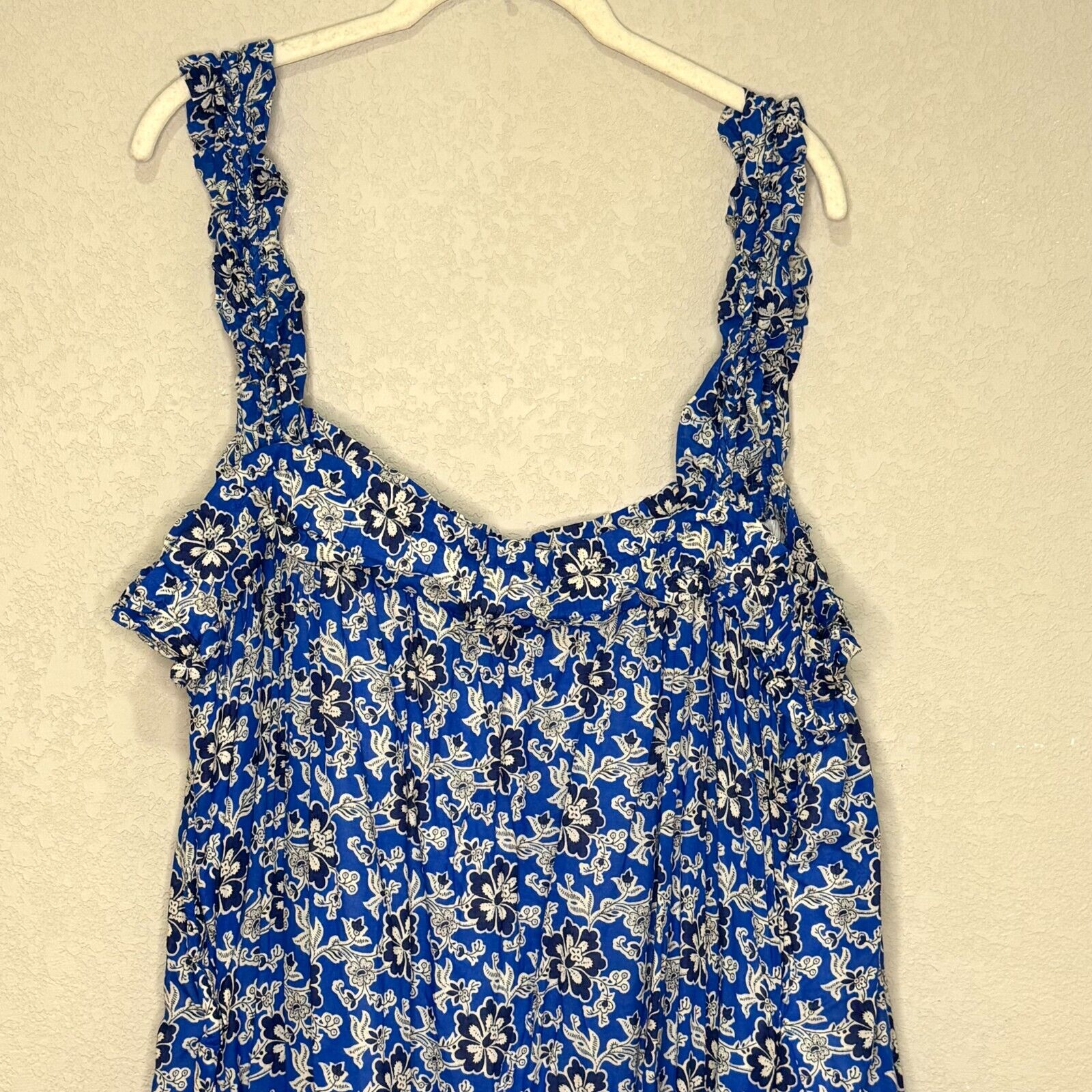 J. Crew Midi Dress Size 2X Cotton Ruffle - Trim Cobalt Blue Floral - Flair - Style