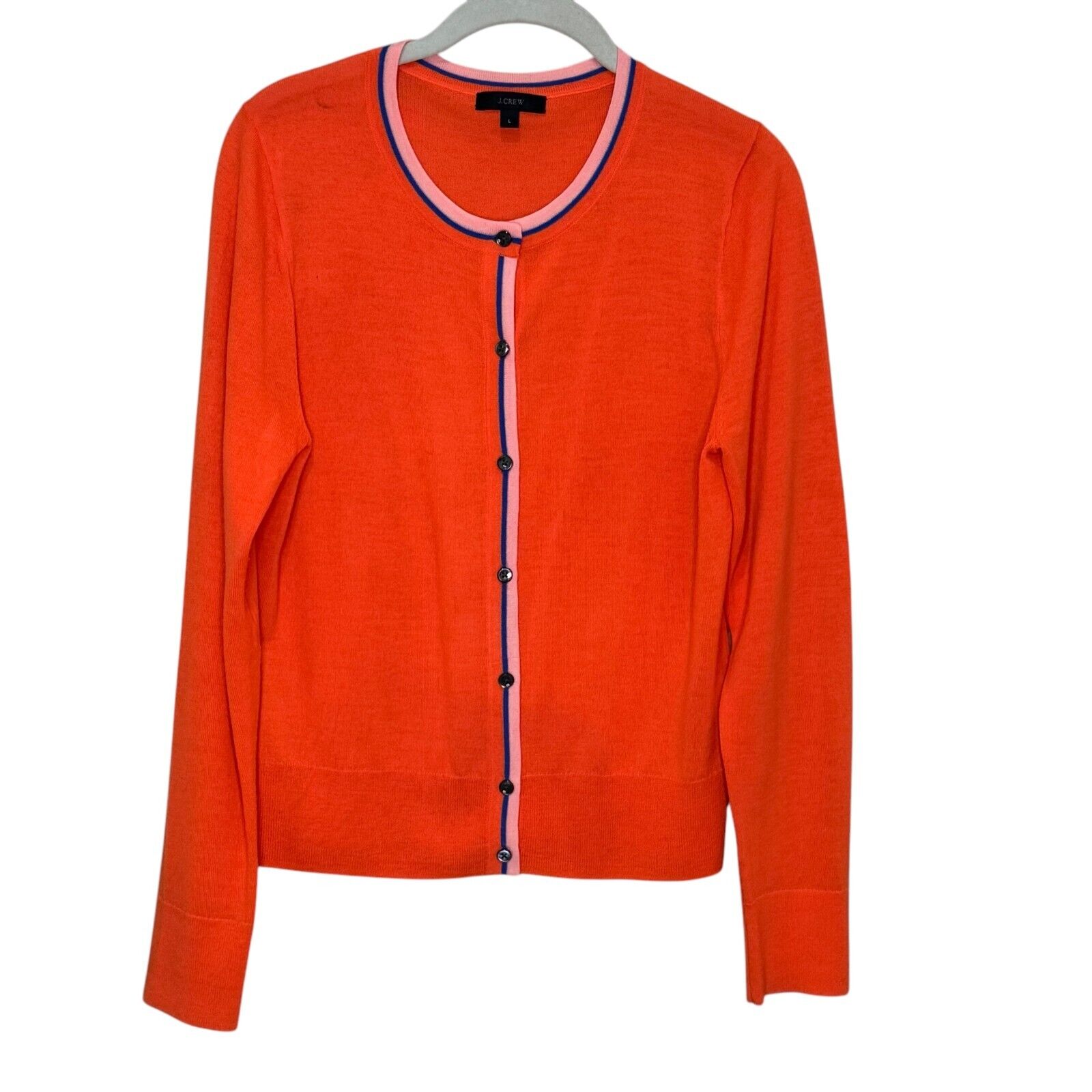 J Crew Orange Tippi Cardigan Sweater Size Large Lightweight Merino Wool - Flair - Style