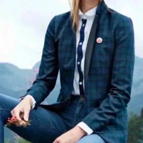 J. Crew Regent Blazer Jacket Size 6 Blue Green Black Plaid Wool Preppy Career - Flair - Style