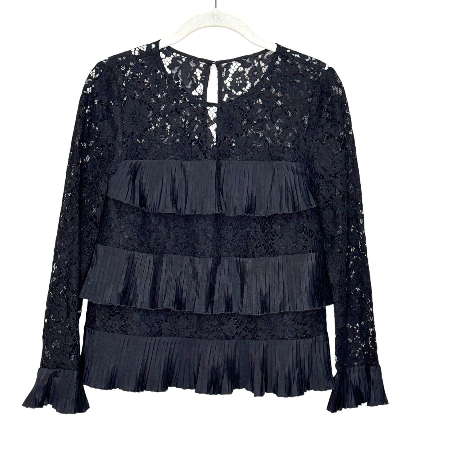 J. Crew Top Size 00 Black Pleated Lace Top NEW $98 Body is Lined - Flair - Style