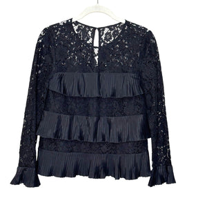J. Crew Top Size 00 Black Pleated Lace Top NEW $98 Body is Lined - Flair - Style