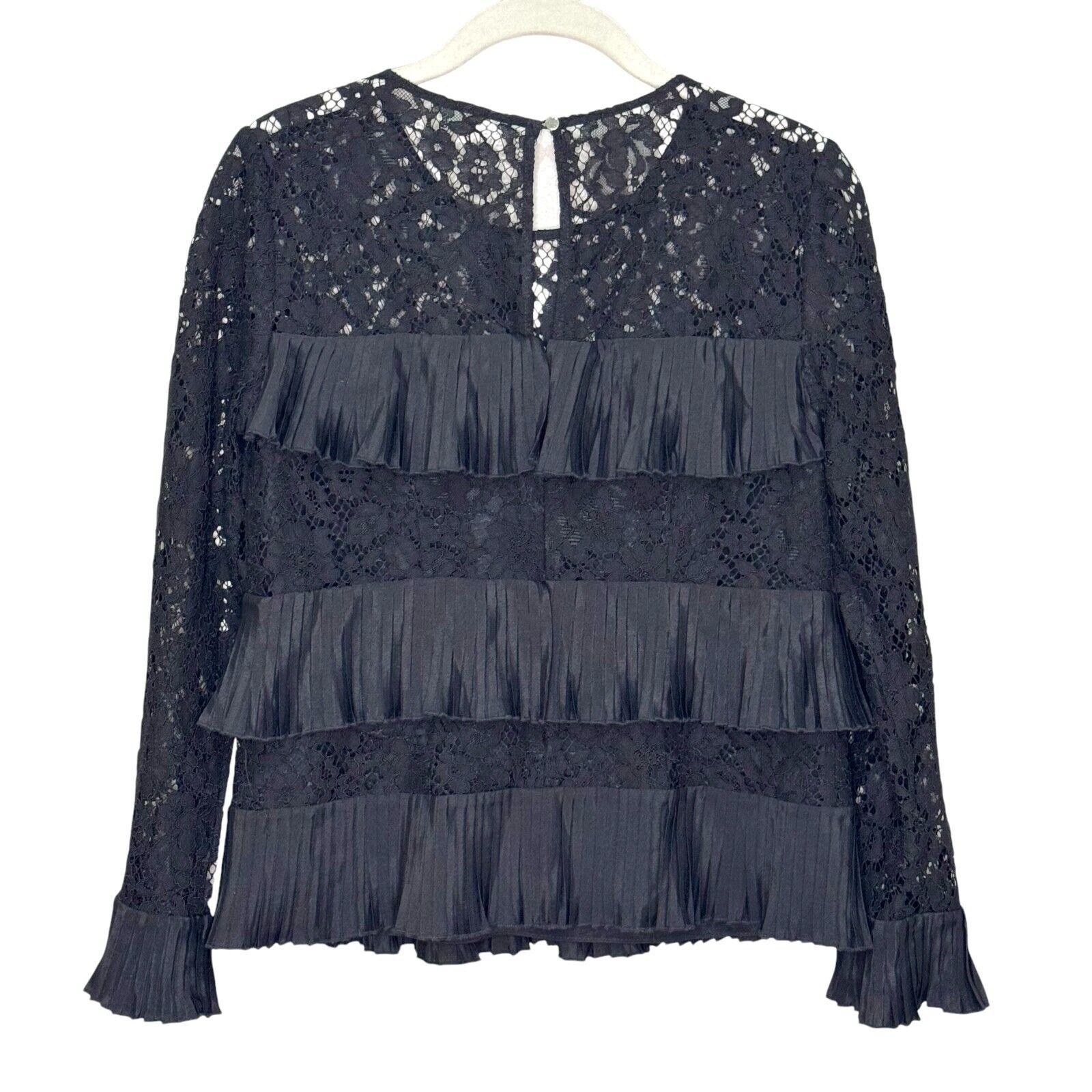 J. Crew Top Size 00 Black Pleated Lace Top NEW $98 Body is Lined - Flair - Style