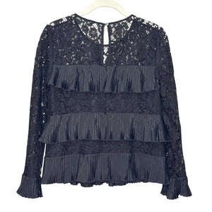 J. Crew Top Size 00 Black Pleated Lace Top NEW $98 Body is Lined - Flair - Style