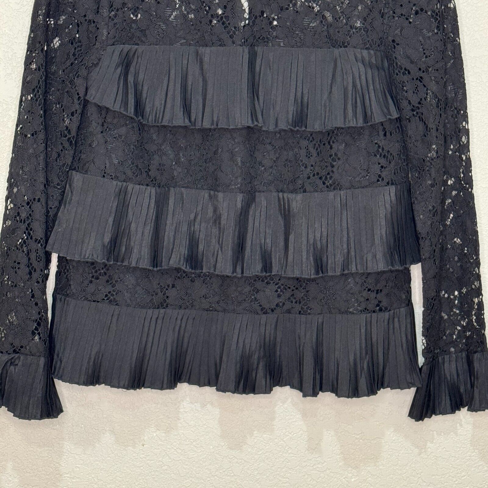 J. Crew Top Size 00 Black Pleated Lace Top NEW $98 Body is Lined - Flair - Style