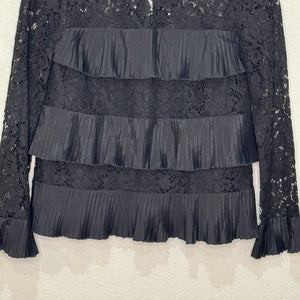 J. Crew Top Size 00 Black Pleated Lace Top NEW $98 Body is Lined - Flair - Style