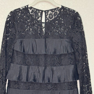 J. Crew Top Size 00 Black Pleated Lace Top NEW $98 Body is Lined - Flair - Style