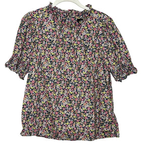 J. Crew Top Size Small Meadow Floral Smocked Puff - Sleeve Cotton Poplin - Flair - Style
